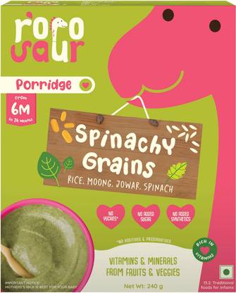 Rorosaur Nutrient Baby Food - Porridge Mix with Spinach, Lentils & Rice | No Added Sugars Cereal