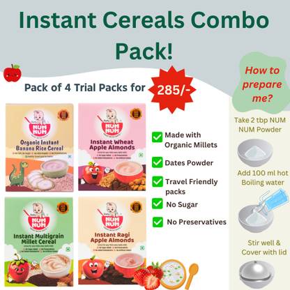 daily num num Instant Cereal Combo Pack | 4 Trial packs of 50 Gms each | Cereal