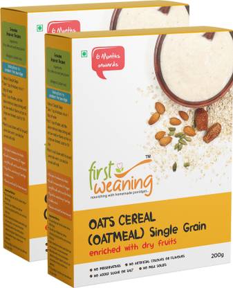 First Weaning Oats Cereal, Oatmeal, 6 Months+ Pack of 2, enriched with dry fruits, 200g each Cereal