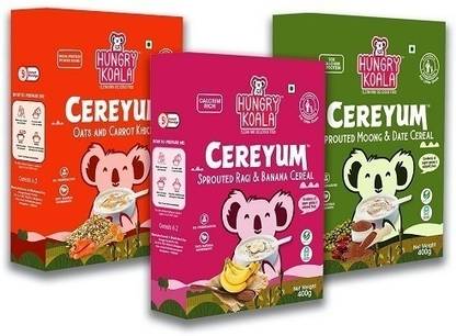 HUNGRY KOALA Ragi & Banana Cereal/Oats & Carrot Khichdi Cereal/Moong & Dates Cereal for Kids Cereal