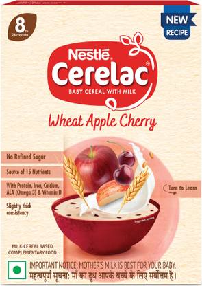 Nestle Cerelac Wheat Apple Cherry Baby Food Cereal for 8 to 24 Months Baby No Refined Sugar Cereal