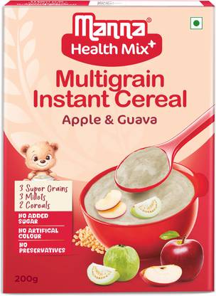 Manna Instant Health Mix+ Multigrain Cereal with Milk, Apple & Guava | 2-6 yr kids Cereal