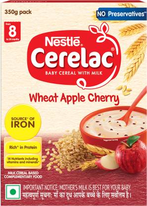Nestle Cerelac Wheat Apple Cherry Baby Food Cereal with No Preservatives Cereal
