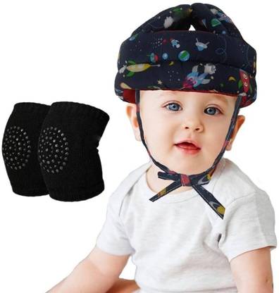 DECRONICS Baby Knee Pads for Crawling 1 Pair, Anti-Slip Stretchable & Safety Helmet 5 Black, Navy Blue Baby Knee Pads
