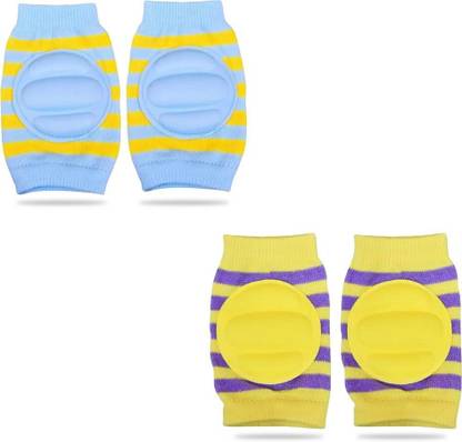 Miss & Chief Knee Pads for Kids, Anti-Slip Padded Stretchable Elastic Cotton Soft Comfortable Sky Blue, Yellow Baby Knee Pads