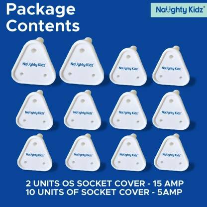 naughty kidz Pack of 12 Baby Safety Electric Socket Plug Cover Guard For 3Pin//5A & 5Pin//15A