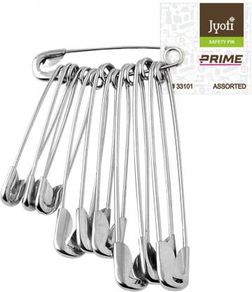Jyoti Safety Pins - Prime, Strong Nickel Plated Steel, (Size- 0, 1 & 2) - 5 Pouches