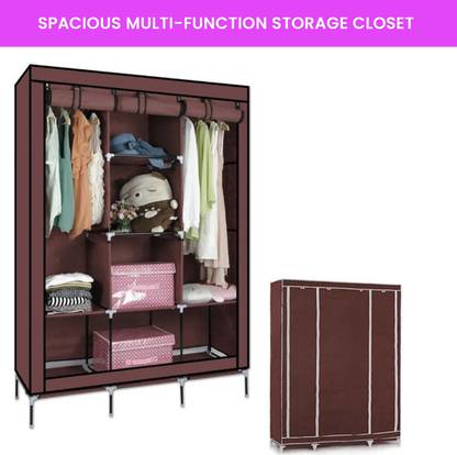 Safe-o-kid Portable, Closet, Multi-Purpose Foldable Cabinet Wardrobe, Brown, 125*41*160Cm