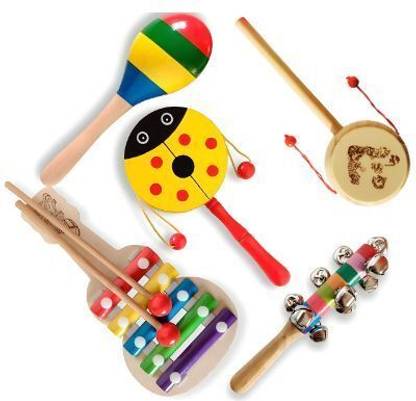 Little Mind Wooden Rattle Set with 5-Note Xylophone for Infants and Toddlers Rattle