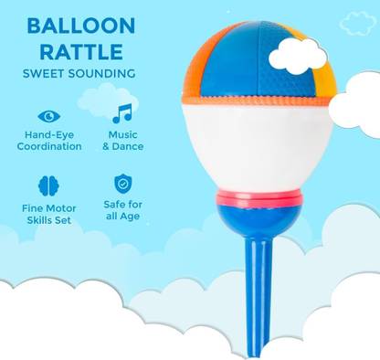 zokato Balloon Rattle with Rattling Sound on Shaking Safe & Non Toxic Toys Rattle