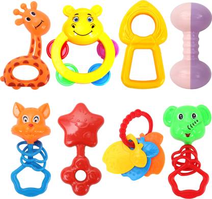Kidsbuddy Infant Colourful Plastic Non Toxic Set Of 8 Attractive Rattles For New Borns Rattle