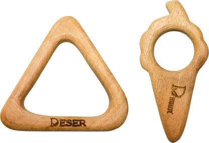 DESER Neem Wood Teethers for kids, Organic Teething Toys |Triangle and Ice cream shape Rattle