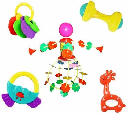ROSEFAIR Rattles for Little Babies 4 Cute Toys with Musical Merry Go Round Toy Rattle
