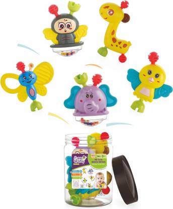 Beebaby My First Beastie Rattles with Storage Jar, Set of 5 toys, BPA Free. Rattle