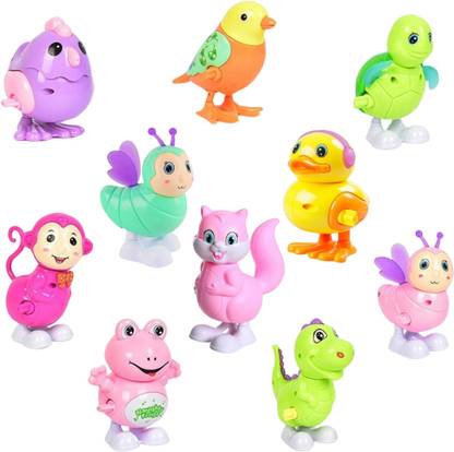 TRU TOYS Key Operated Wind Up Jumps Moves Rotate Animal Bird Toy, Pack 10 Random Combo Rattle