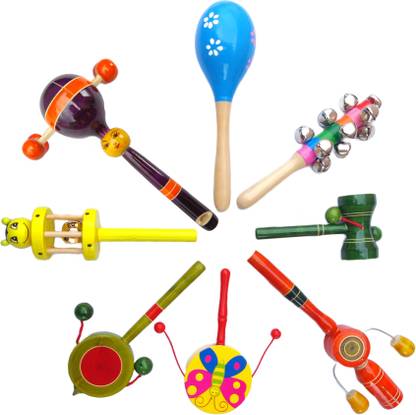 rkv lattus Wooden Baby Rattles with Non-Toxic Sound Making Toys for Babies Pack of -8 Rattle