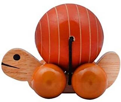 KIDDOYS Pull Along Wooden Small Snail Toy Rattle Ball With Attached String For babies Rattle