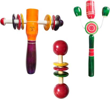 nimalan's Colourful Wooden Baby Rattle Toy - pack of 3 (Tik big, ring rattle, teether spl) Rattle