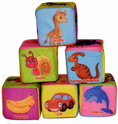 Quasar Soft Square Cube Foam Cloth Balls with Cartoon Prints Light Weight- Kids Birthday Return Gifts ,New Born Baby Best Toy  - 3 inch