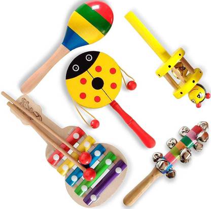 Little Mind Wooden Rattle Set with 5-Note Xylophone for Infants and Toddlers Rattle