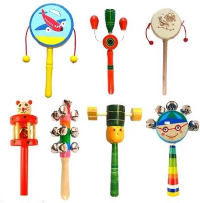 Rainbowstore WudCraft's Non-Toxic Wooden Baby 7 Rattles – A Symphony of Safe Play Rattle
