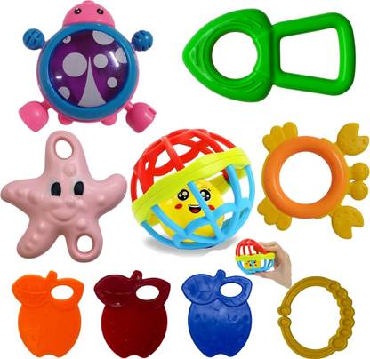 toddlers buddy Colorful Premium Born Baby Rattle Teether Rattal Combo Set 9 Toys For Infant Kid Rattle