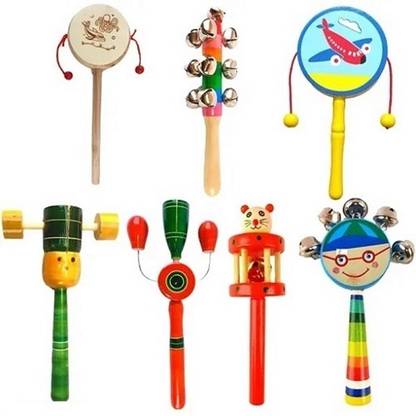 Rainbowstore Wooden Baby Rattles-The Perfect Natural Safe Toy (pack of 7) Rattle