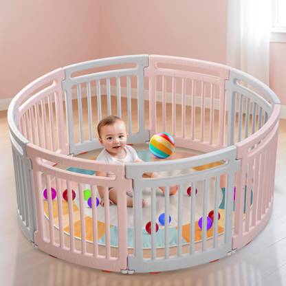 baybee Foldable 8 Panel Baby Playard Playpen for Kids, Play Gate Fence Rubber Base Baby Safety Gate