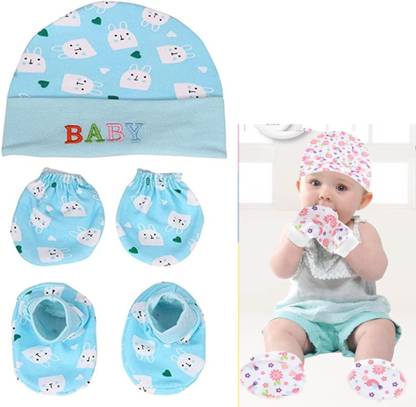 OLLIVOO Kids Cotton Newborn Baby Cotton Cap, Mitten and Booties Combo Set Baby Shopping Cart Cover
