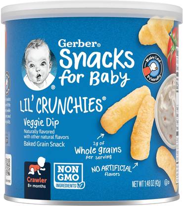 GERBER nacks for Baby Lil Crunchies, Veggie Dip, 1.48 Ounce Baby Crunchies 60 g