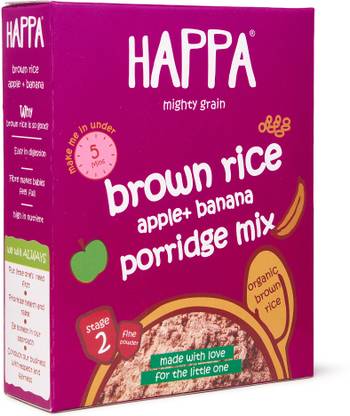 Happa Happa Organic Baby Cereal (Brown Rice+ Apple + Banana) No Milk, No added Sugar Baby Snacks 100 g