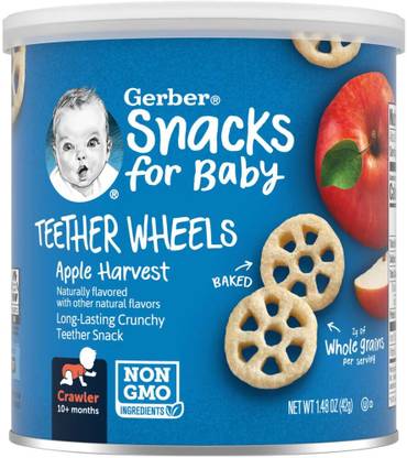 GERBER Snacks for Baby Teether Wheels, Apple Harvest Baby Finger Foods 60 g