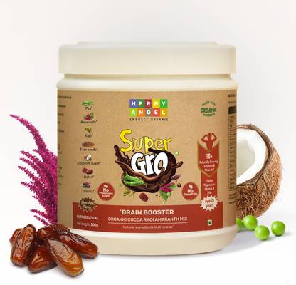 HERBY ANGEL SuperGro Brain Booster | Organic Cocoa, Ragi & Amaranth Mix | No Added Sugar Chocolate Flavored Powder