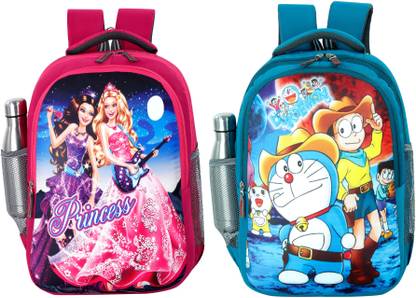 bayo Princess & Doraemon 2pc combo 47cm 1st/2nd/3rd/4th & 5th class for Boys & Girls Waterproof School Bag