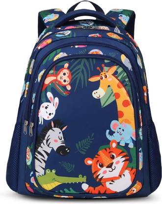 Frantic Polyester Kids School Bag Full_Blue_Animals Waterproof Backpack