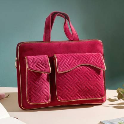 Nestasia Sleek Quilted Lightweight Zippered Velvet Laptop Bag for 14 Inch Laptops Messenger Bag