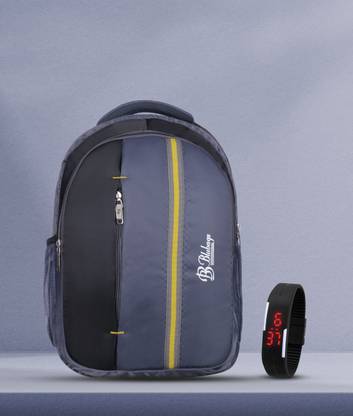 blutech Polyester 36 Liters Waterproof Grey School Backpack+Black Digital LED Unsex Waterproof School Bag
