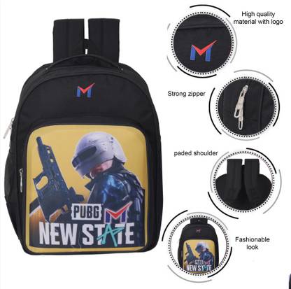 M New PUBG BIG stylish & Lightweight School bag (4 th std & 8th std) Waterproof School Bag