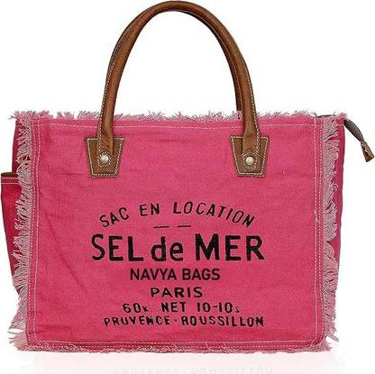 NAVYA Sel De Mer Upcycled Canvas Hand Bag Upcycled Canvas & Cowhide Tote Bag Multipurpose Bag