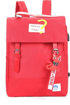 Miss & Chief Red School College Travel Backpack with Key Ring Waterproof School Bag
