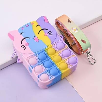 Qurbat Pop It Fidget Cat Pattern Silicone Bag Waterproof Sling Bag