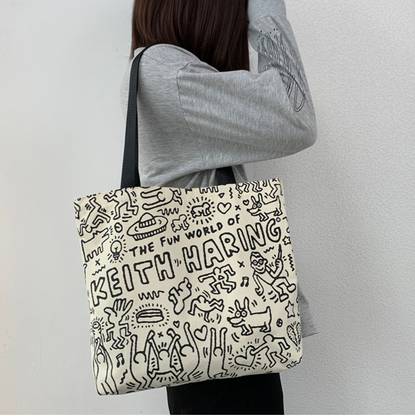 KILLFE Korean Style Bag Creative Elements Canvas Bag Office Commuter Bag, Lunch Box Bag Shoulder Bag