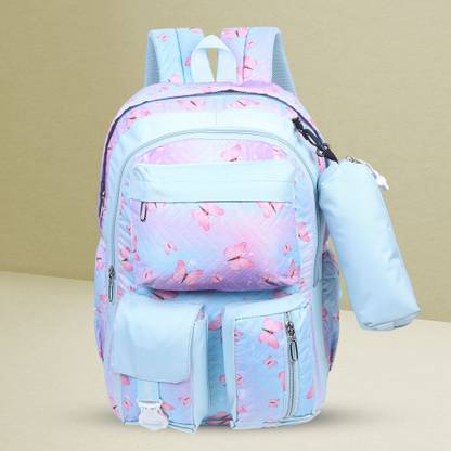 Baby Girl Medium Backpack Polyester 30L DESIGNER BUTTERFLY PRINT School Backpack for Girls Waterproof Backpack
