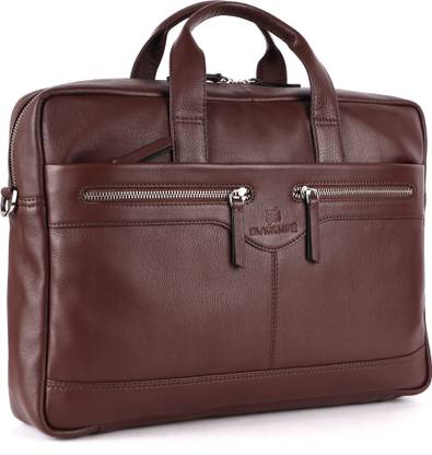 BLACK LUXE 15.6 inch Genuine Leather Laptop Bag with Detachable Strap, Front dual Zipper Waterproof Messenger Bag