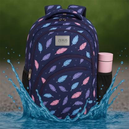 ZERUS Feather Print Girls Backpack Lightweight Stylish Waterproof School Bag