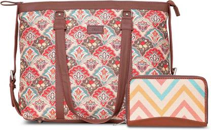 ZOUK Mughal Art Multicolor and WavBeach - Office Bag and Chain Wallet Combo Waterproof Multipurpose Bag