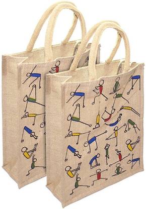 Asbah YOGA PRINT JUTE SHOPING HAND BAG Multipurpose Bag
