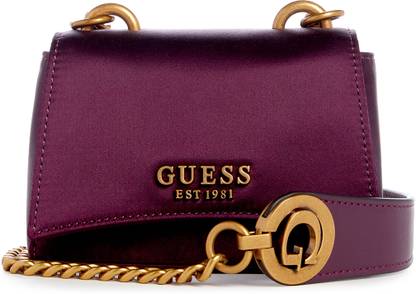 GUESS Women Burgundy Solid Crossbody Bag with Magnetic Button Closure Sling Bag