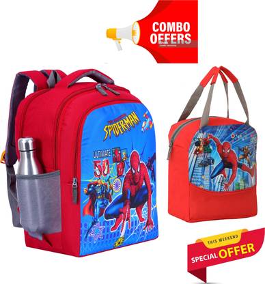 Elon spiderman school bag and lunch bag For 1st std to 5th std (30L) Waterproof School Bag