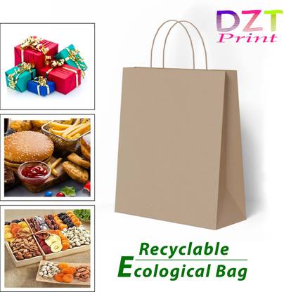 DZT PRINT Krafted Brown Paper Bag With Handle Gap 4 Inch For Branded Garment Shopping Multipurpose Bag